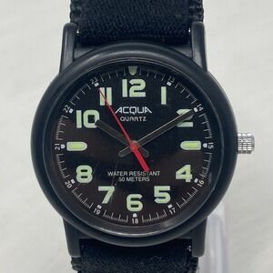 Vintage Timex Acqua Watch Men 37mm Black Nylon Band WR 50M New Battery 10" 2002